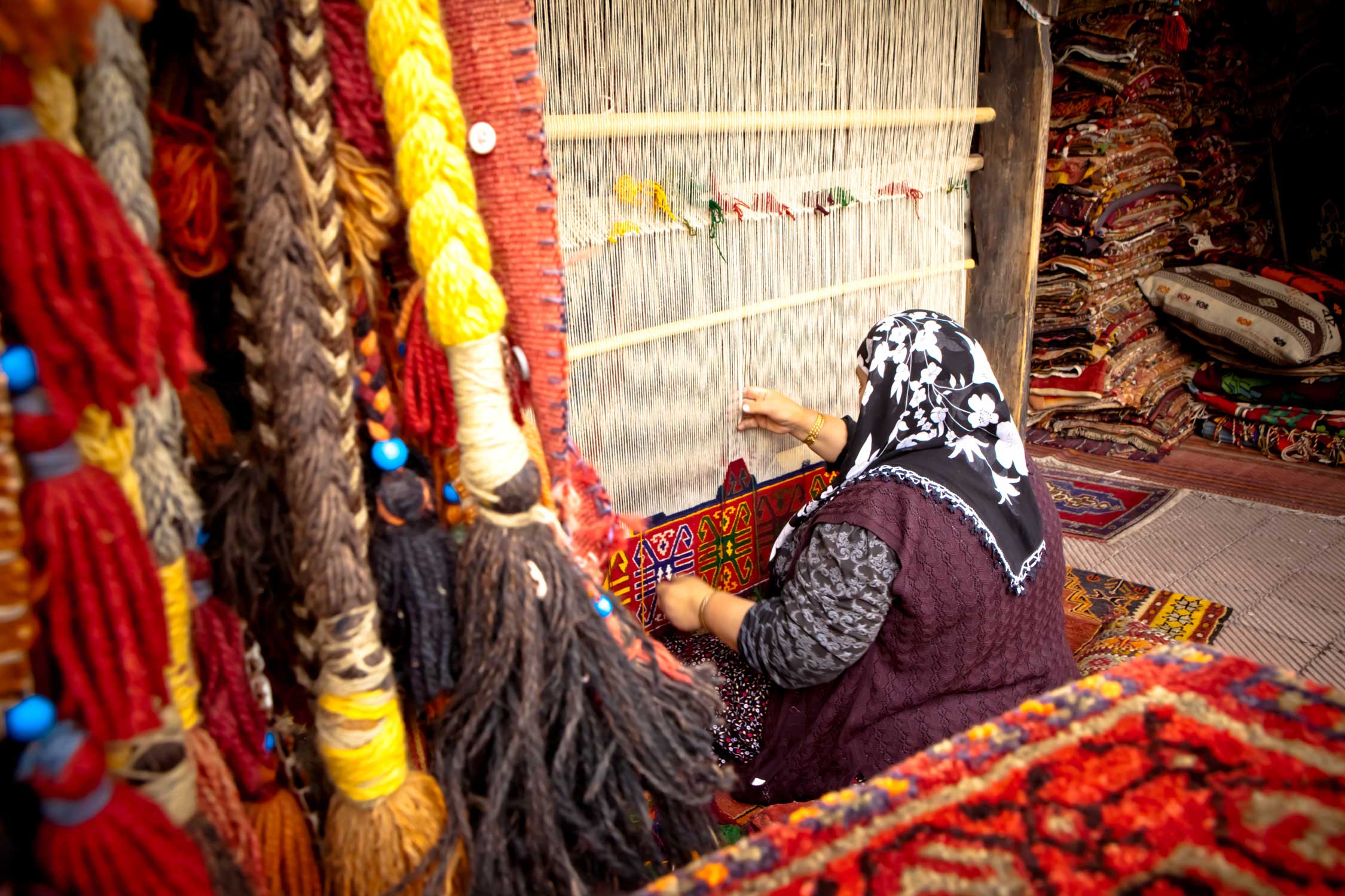 Weaver on Traditional Turkish Hand Loom