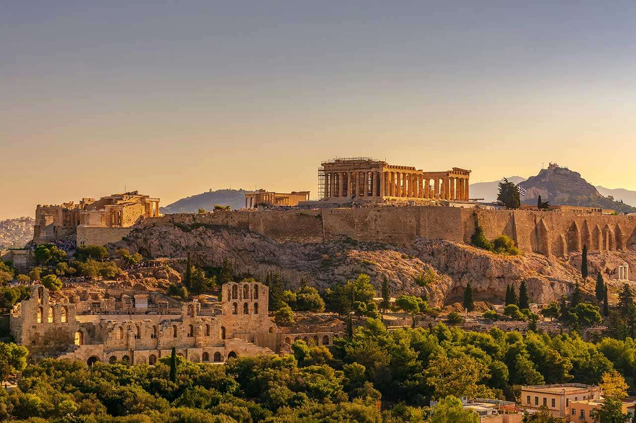 View of Acropolis and building in Athens