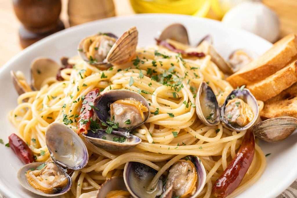 Plate of Spaghetti with clam shellfish