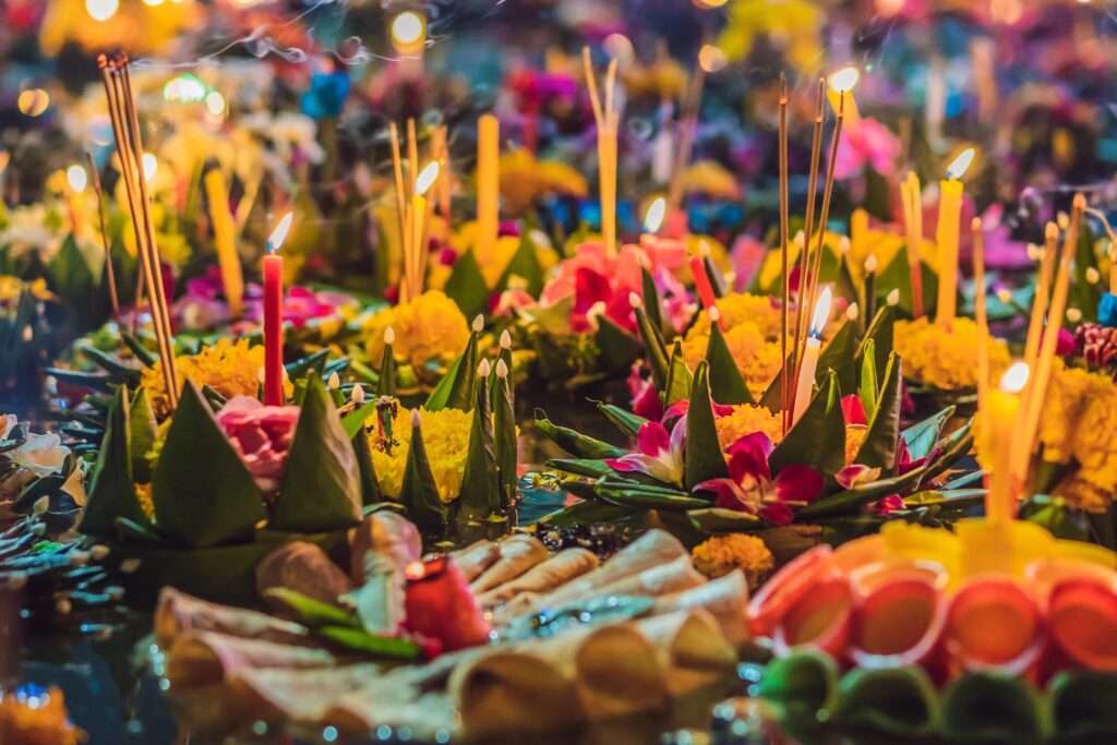 Loy Krathong festival floating lanterns