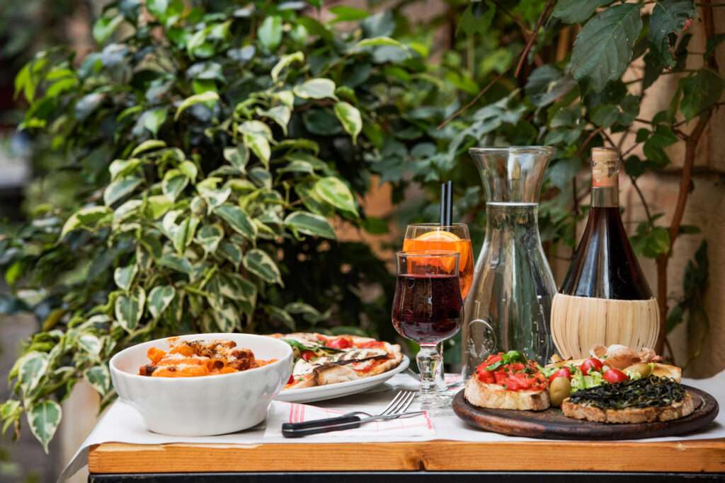 Roman food on a trattoria table