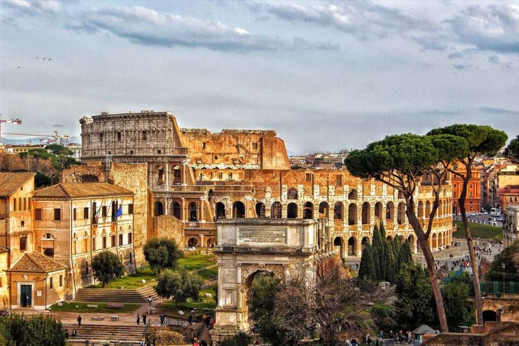 View of the Colosseum of Rome and the Imperial Forums