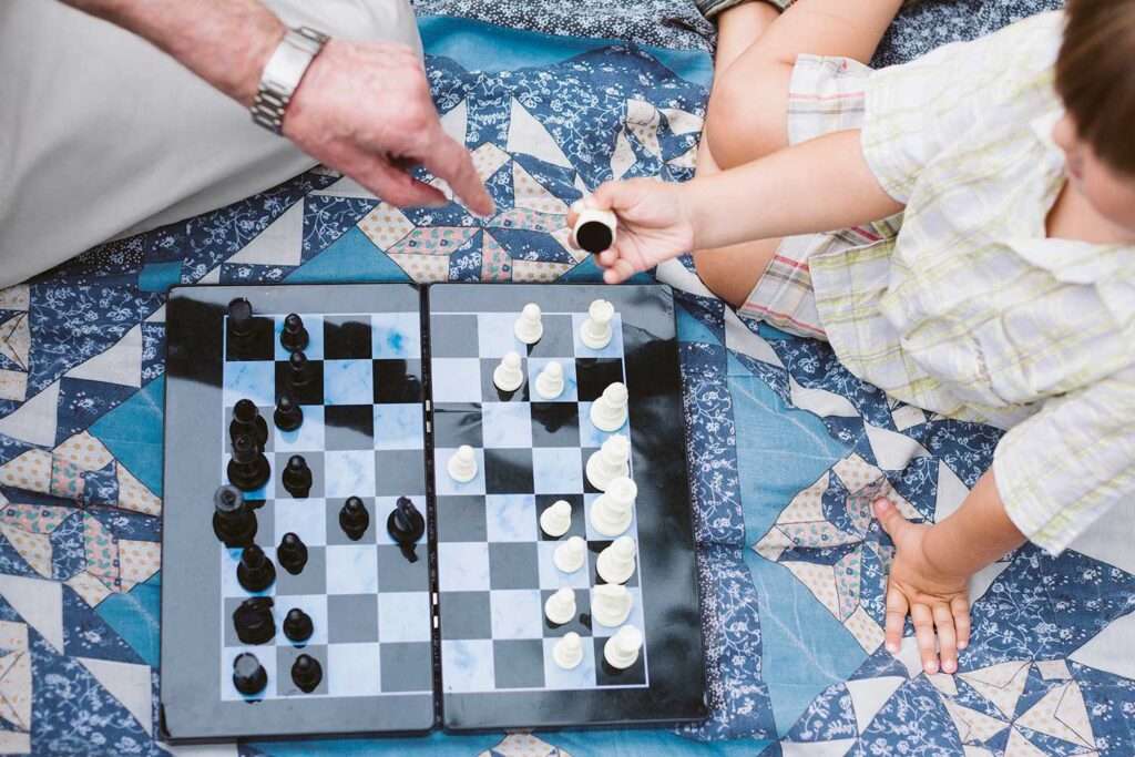 Top view picnic with chess game